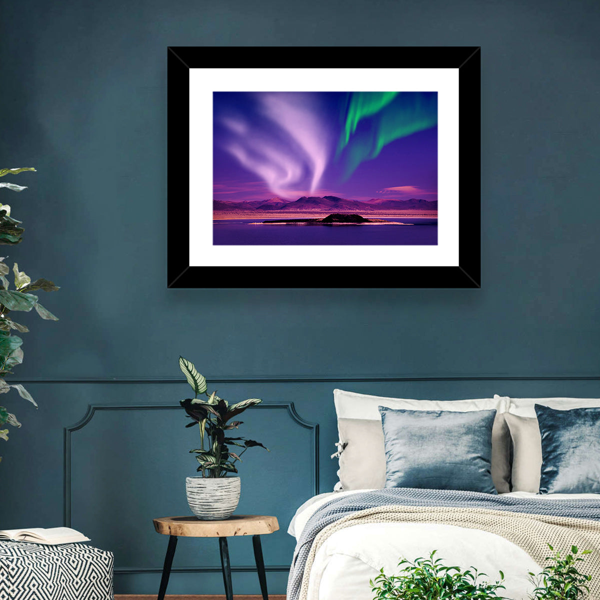 Violet Aurora Over Island Lake Wall Art