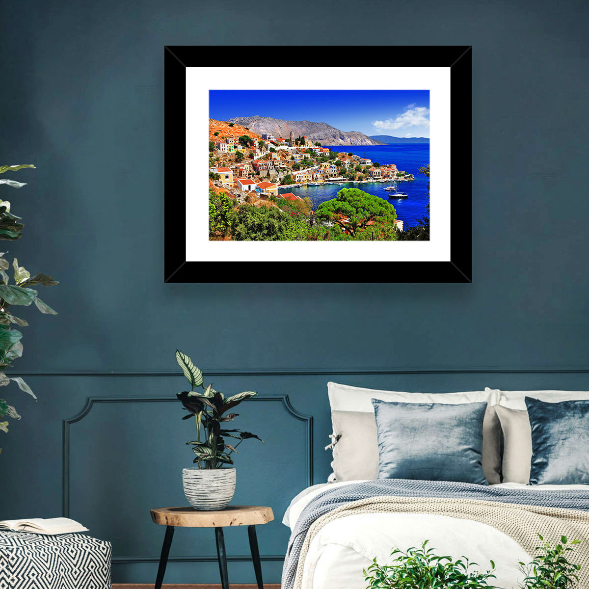 Symi Harbor, Greece Wall Art in a room, landscape