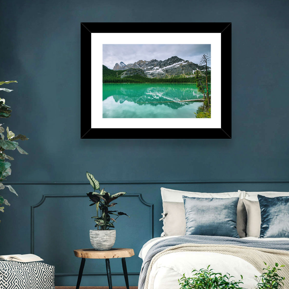 Lake O'hara Reflection Wall Art in a room, landscape