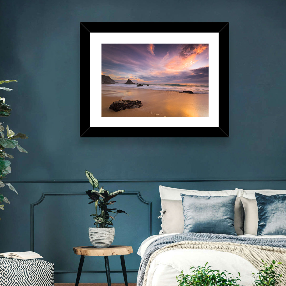 Adraga Beach Sunset Wall Art in a room, landscape