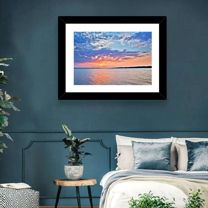 Cloudy Lake Sunset Wall Art