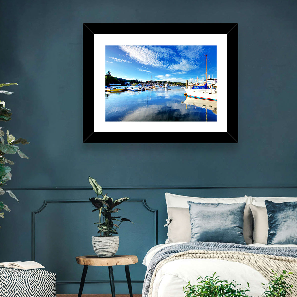 Tacoma Marina Reflections Wall Art in a room, landscape