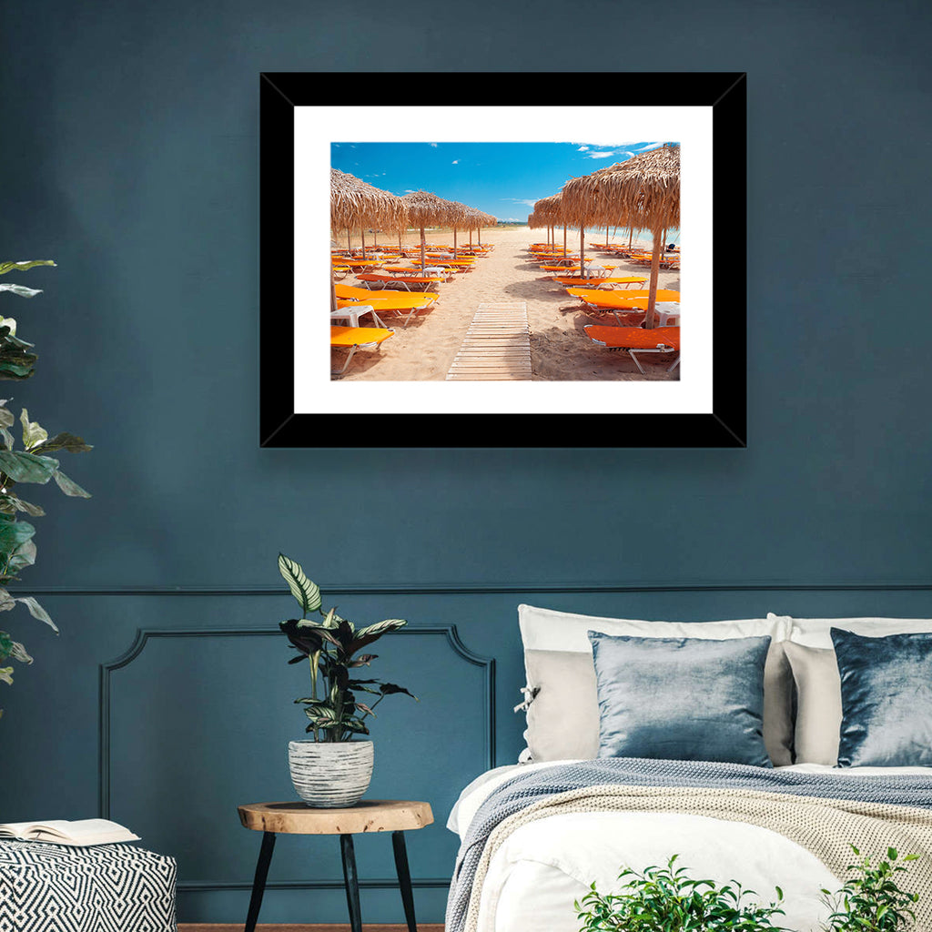 Beach Boardwalk with Orange Loungers Wall Art