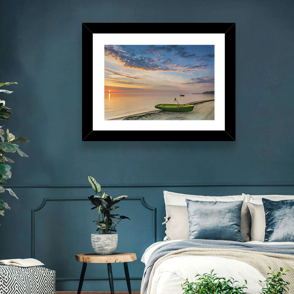 Green Rowboat at Sunrise Wall Art