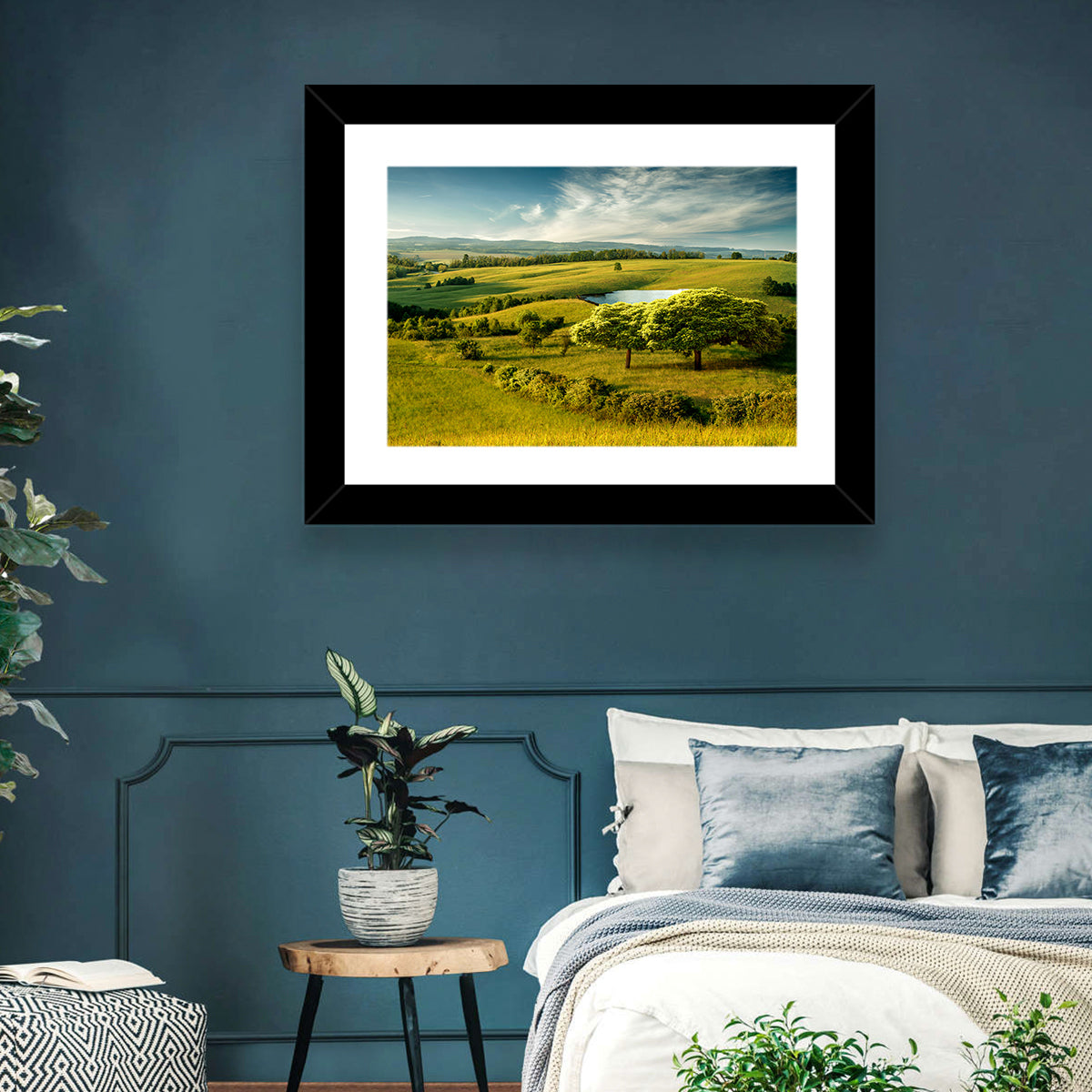 Rolling Hills with Pond Wall Art in a room, landscape