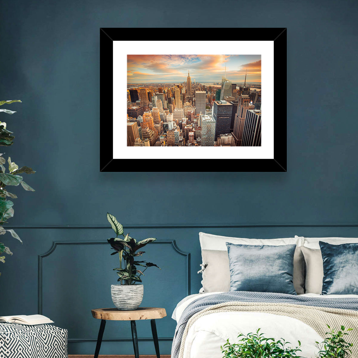 Midtown Manhattan Skyline at Sunset Wall Art in a room, landscape