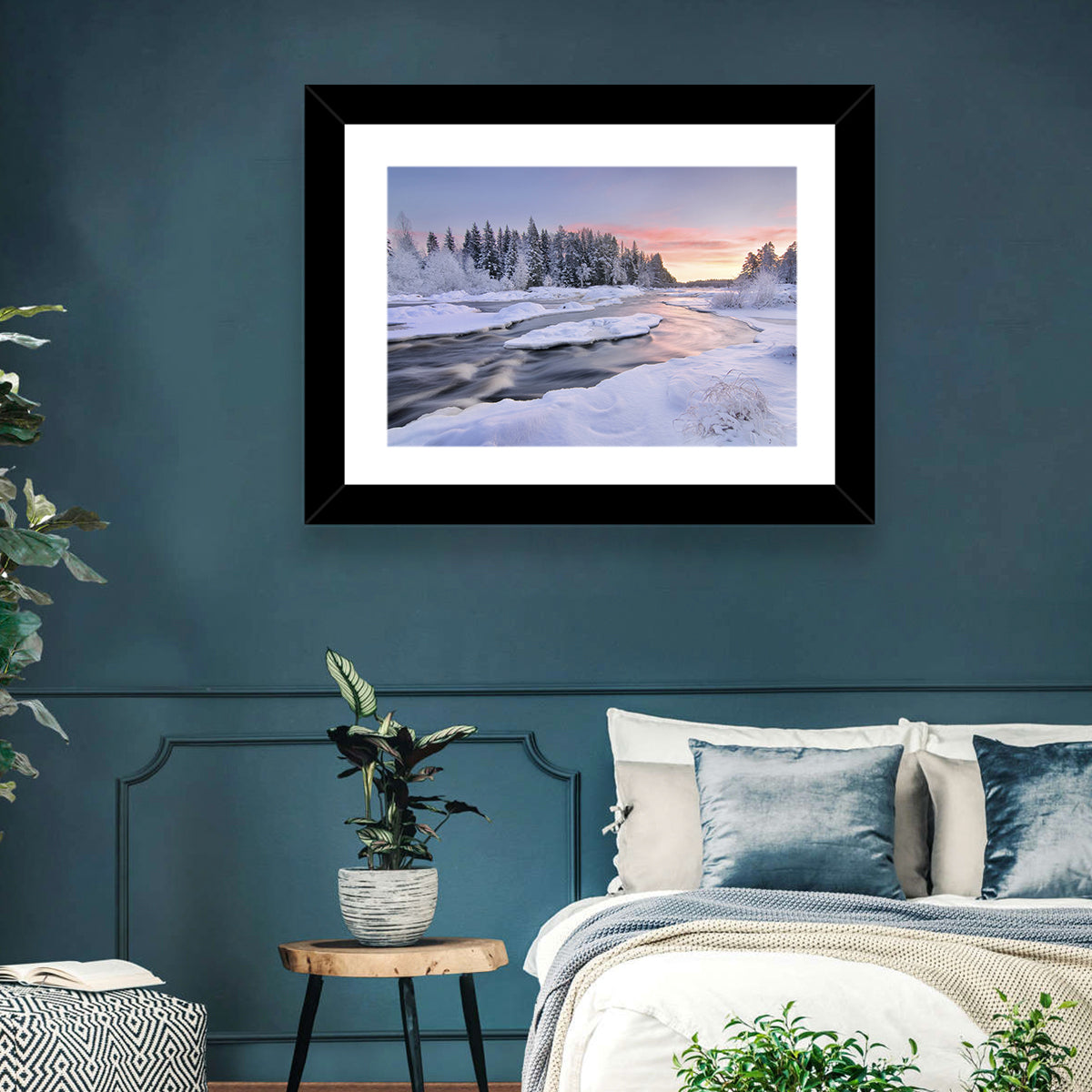 Kiiminkijoki Winter Sunrise Wall Art in a room, landscape