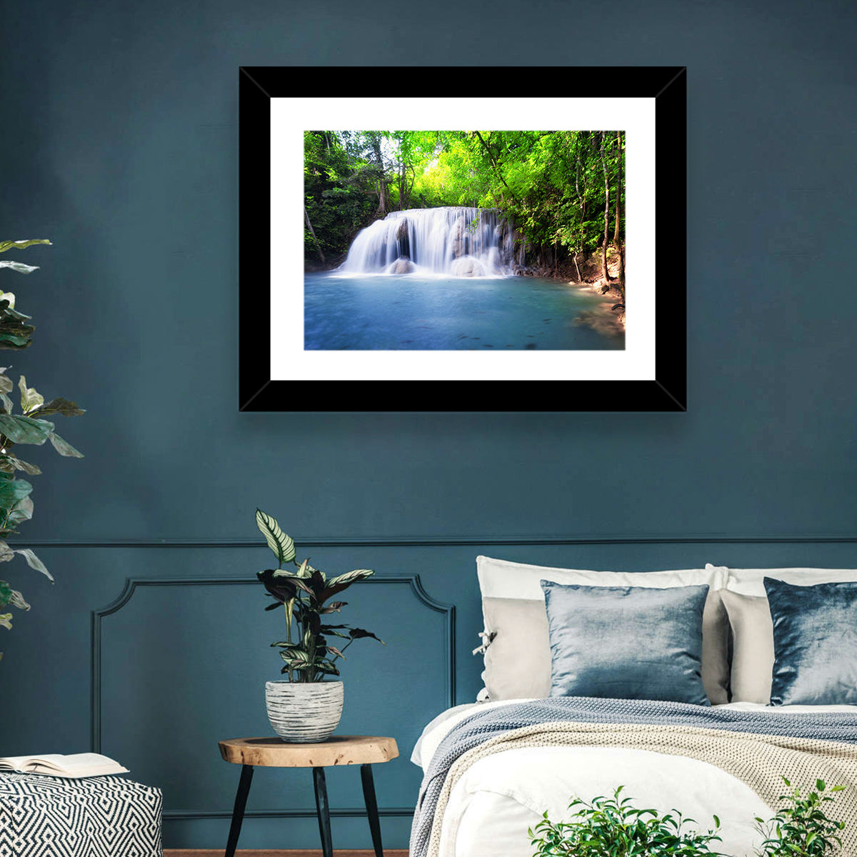Erawan Waterfall Emerald Pool Wall Art in a room, landscape