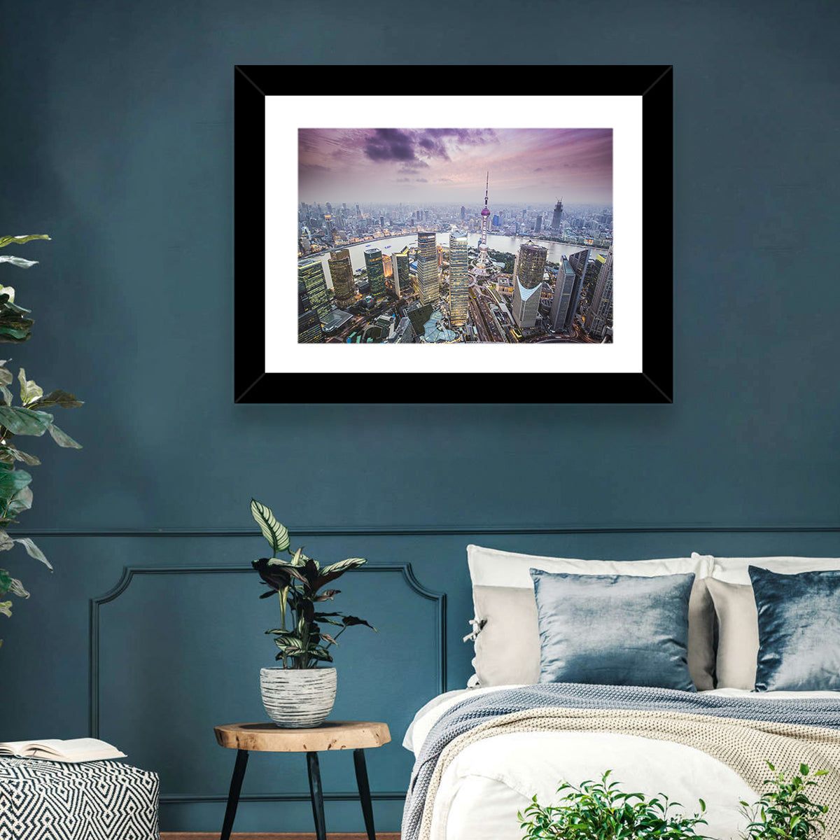Pudong Cityscape Wall Art in a room, landscape