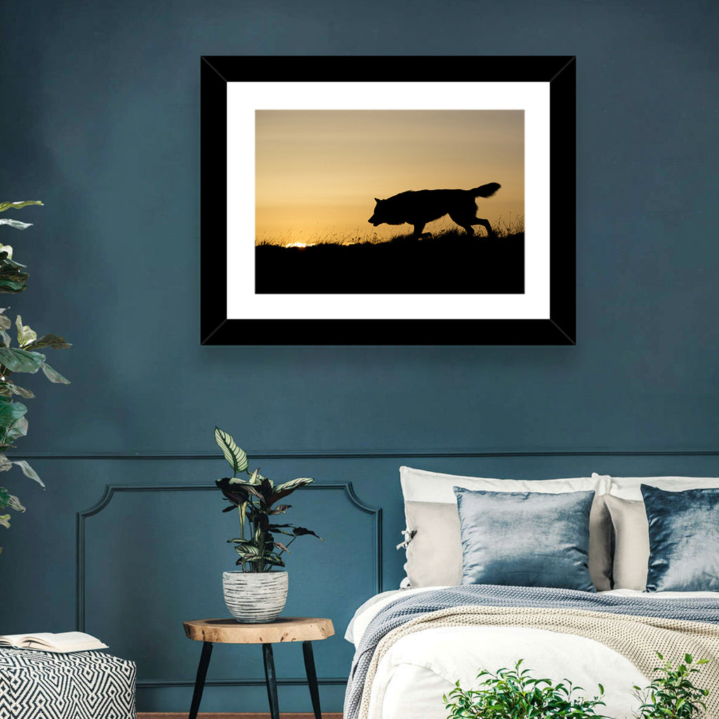 Wolf at Golden Horizon Wall Art
