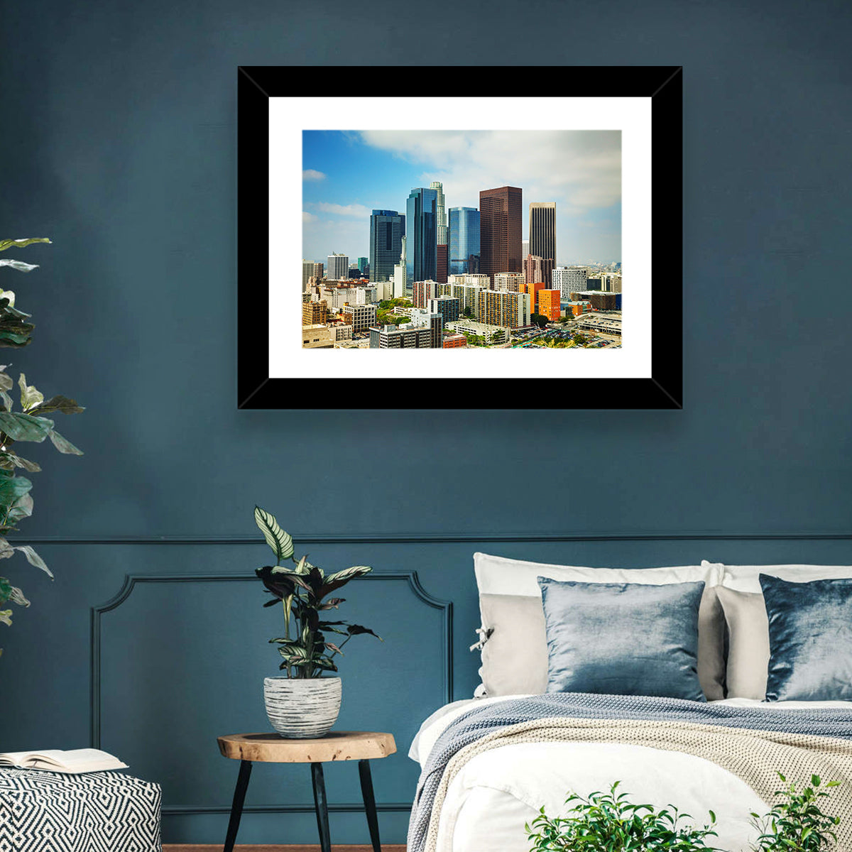 Downtown Los Angeles Skyline Cityscape Wall Art in a room, landscape