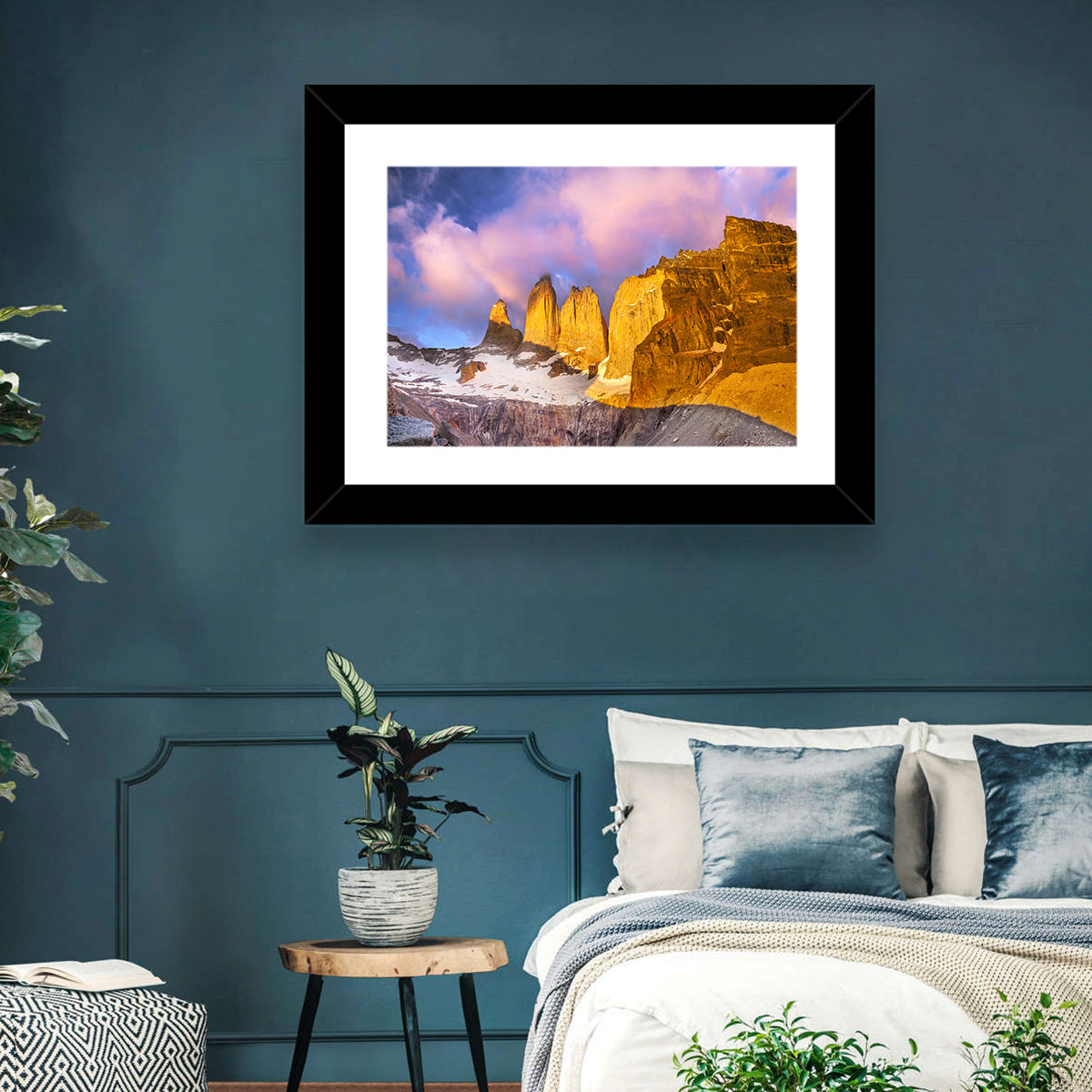 Torres Del Paine Alpenglow Wall Art in a room, landscape
