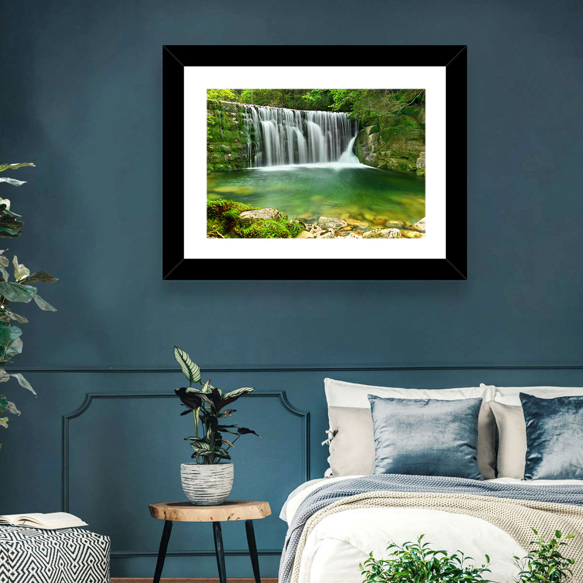 Emerald Lake Cascade Wall Art in a room, landscape