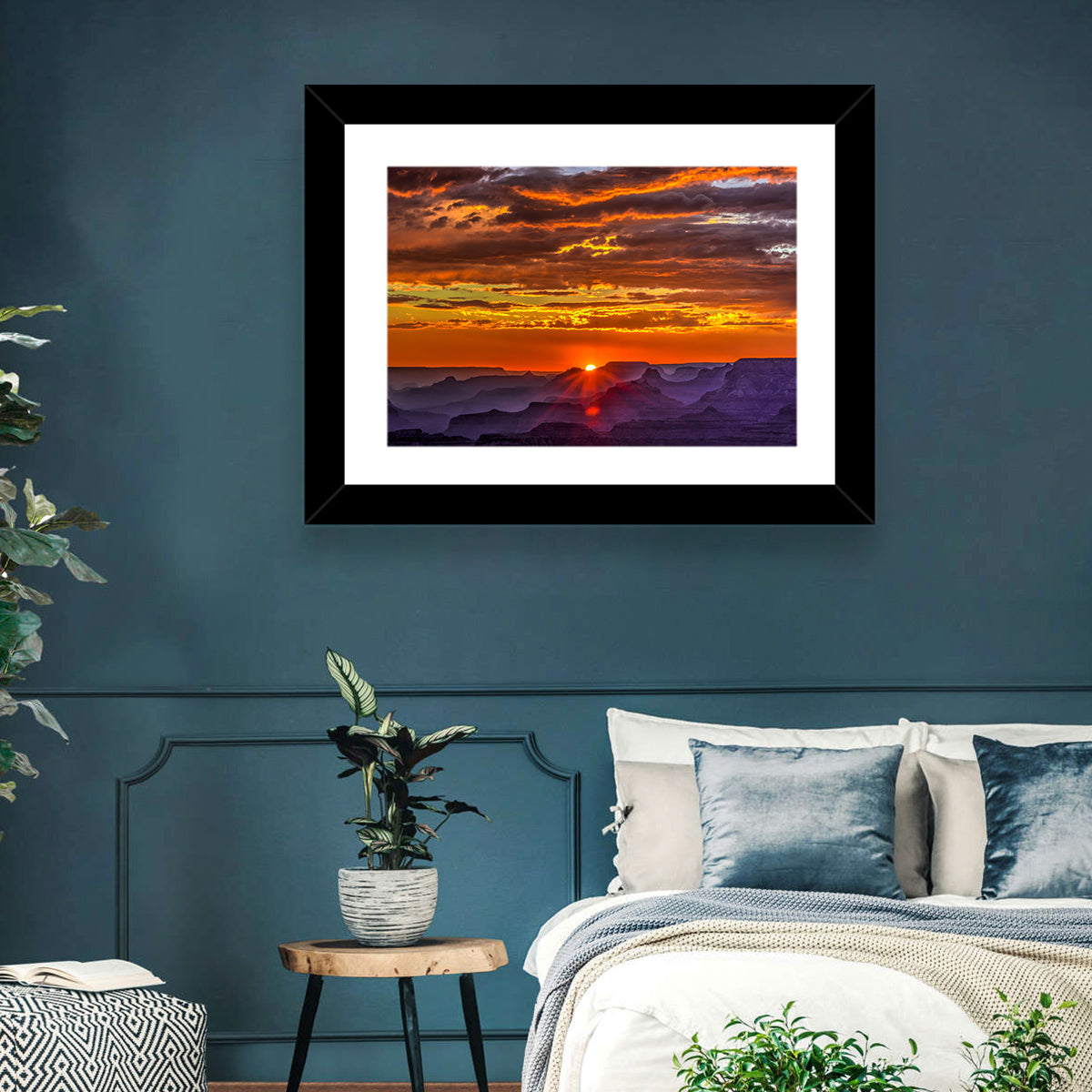 Lipan Point Sunset Sunburst Wall Art in a room, landscape