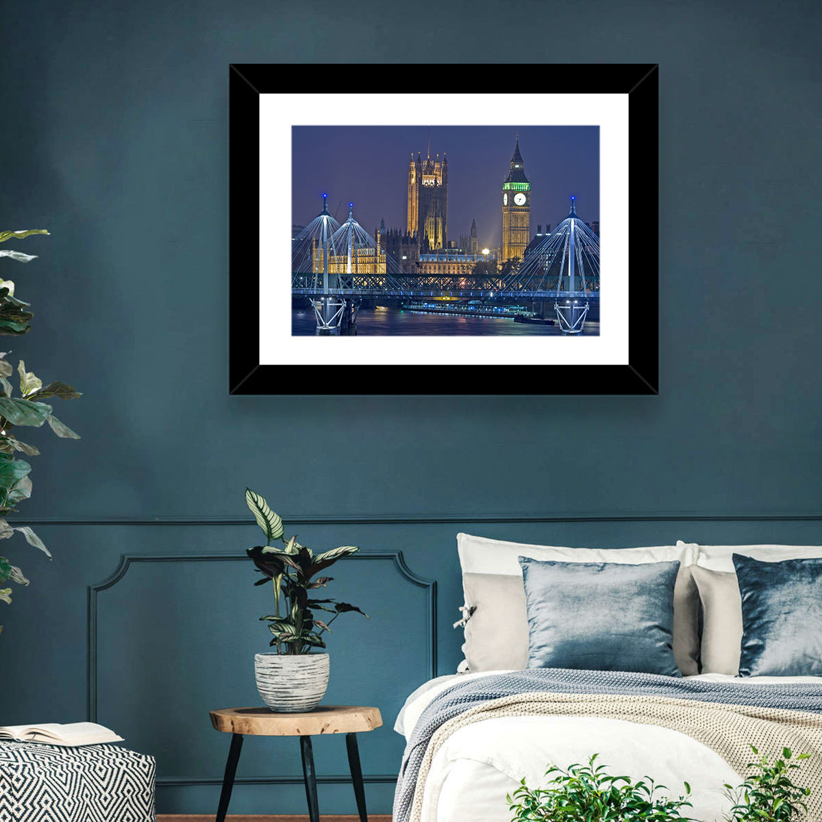 Big Ben Night Skyline Wall Art in a room, landscape