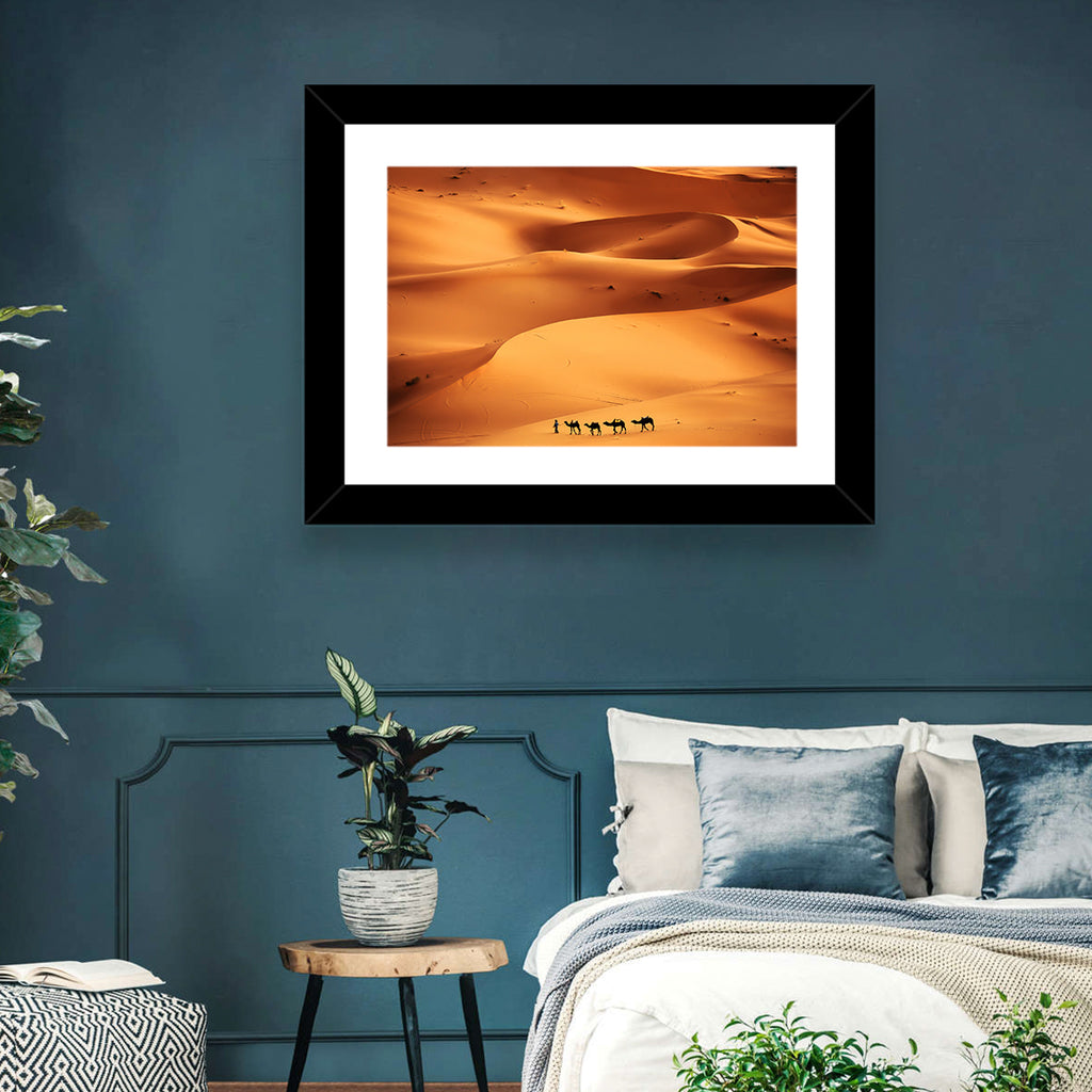 Desert Camel Caravan in Golden Dunes Wall Art
