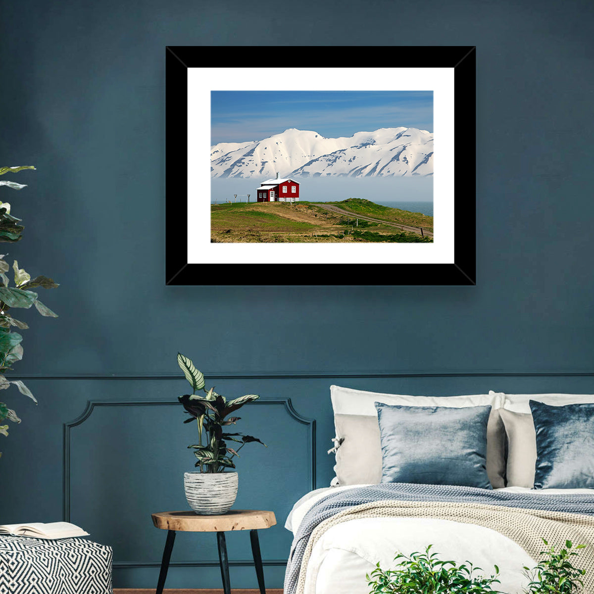 Red House by Fjord Wall Art in a room, landscape