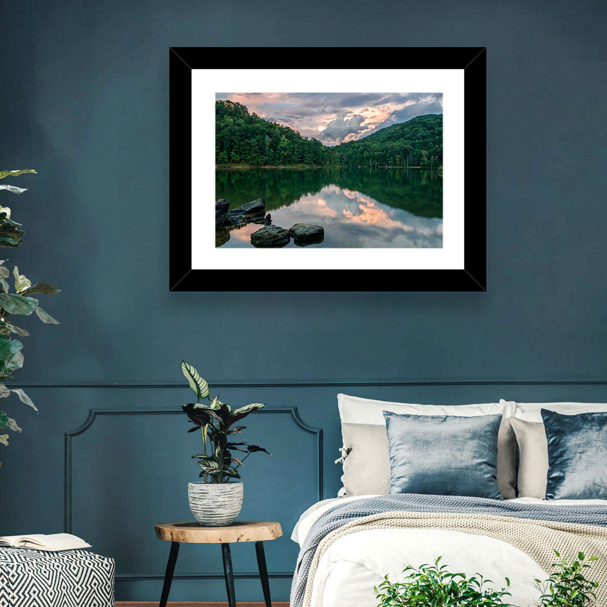 Martins Fork Lake Sunset Wall Art in a room, landscape