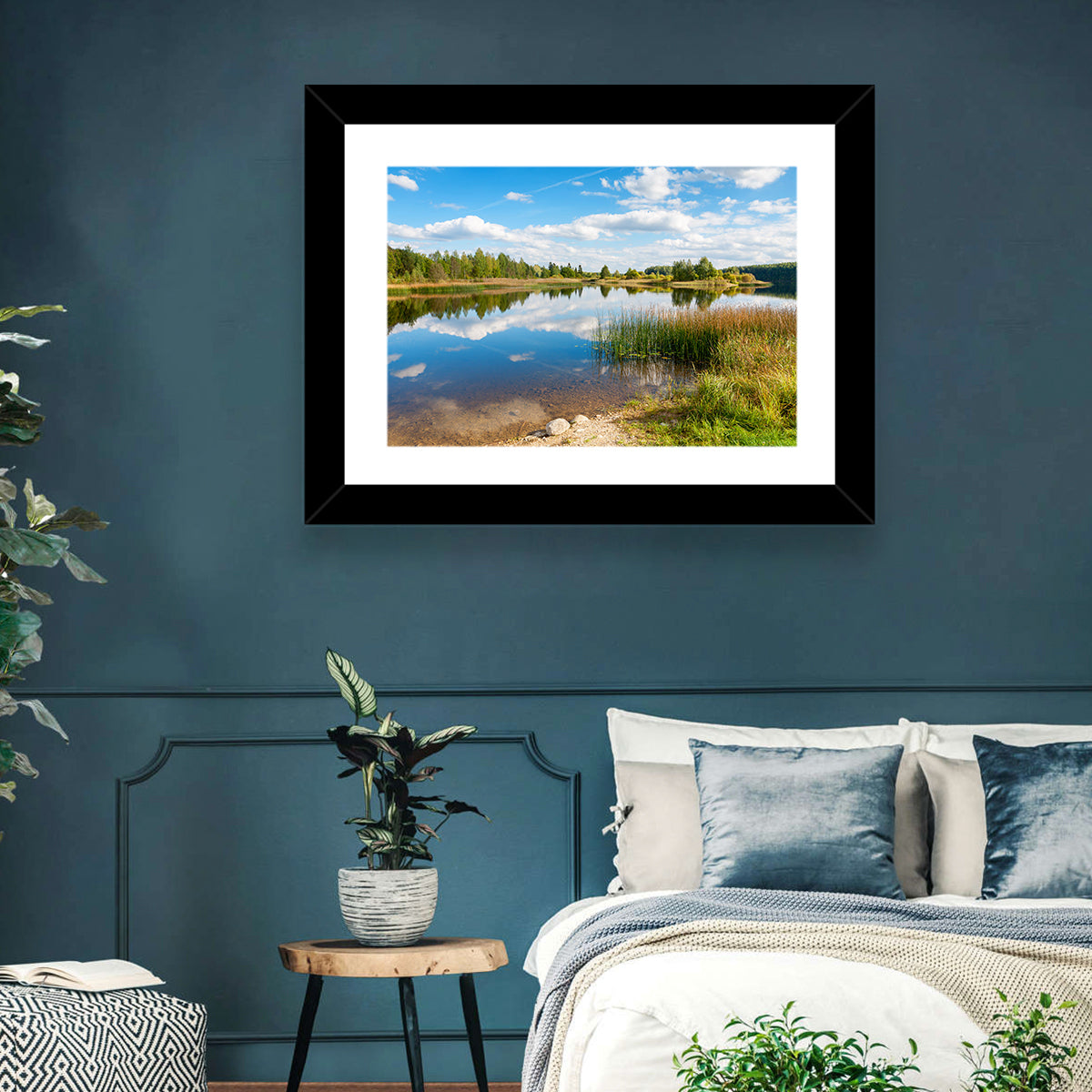 Paunkula Lake Reflections Wall Art in a room, landscape