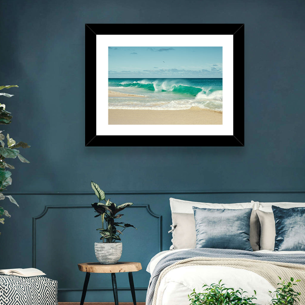 Turquoise Wave on Sandy Beach Wall Art