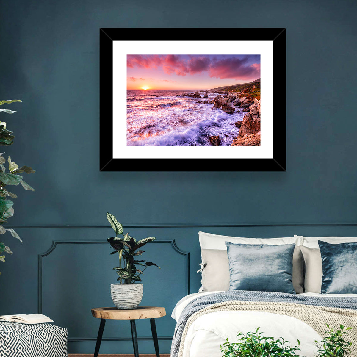 Dusk Over California Cliffs Wall Art in a room, landscape