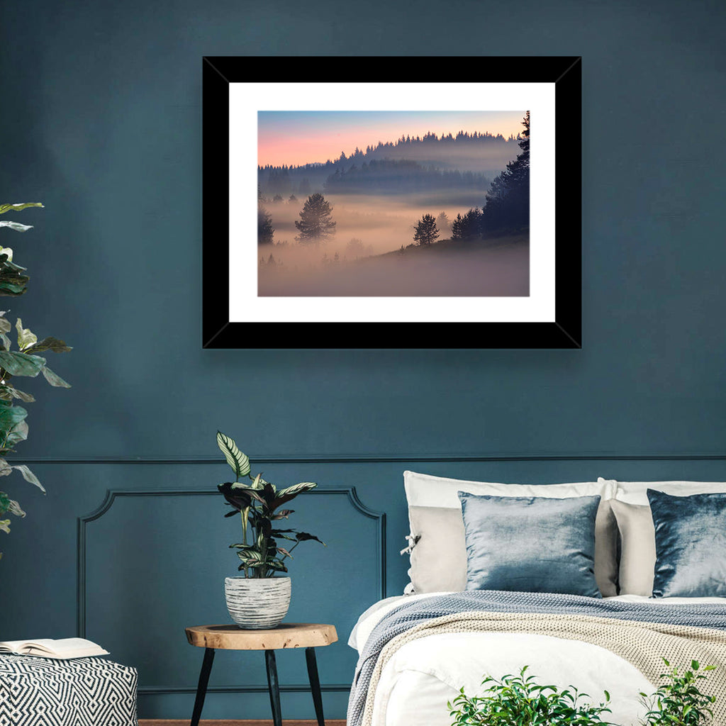 Misty Sunrise Forest Wall Art
