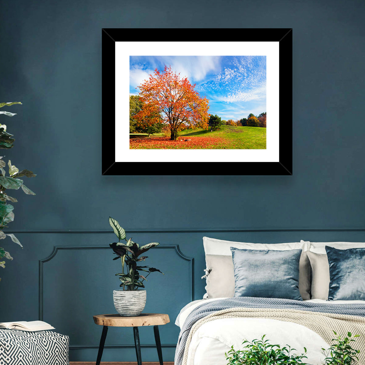 Orange Maple on Rolling Hill Wall Art in a room, landscape