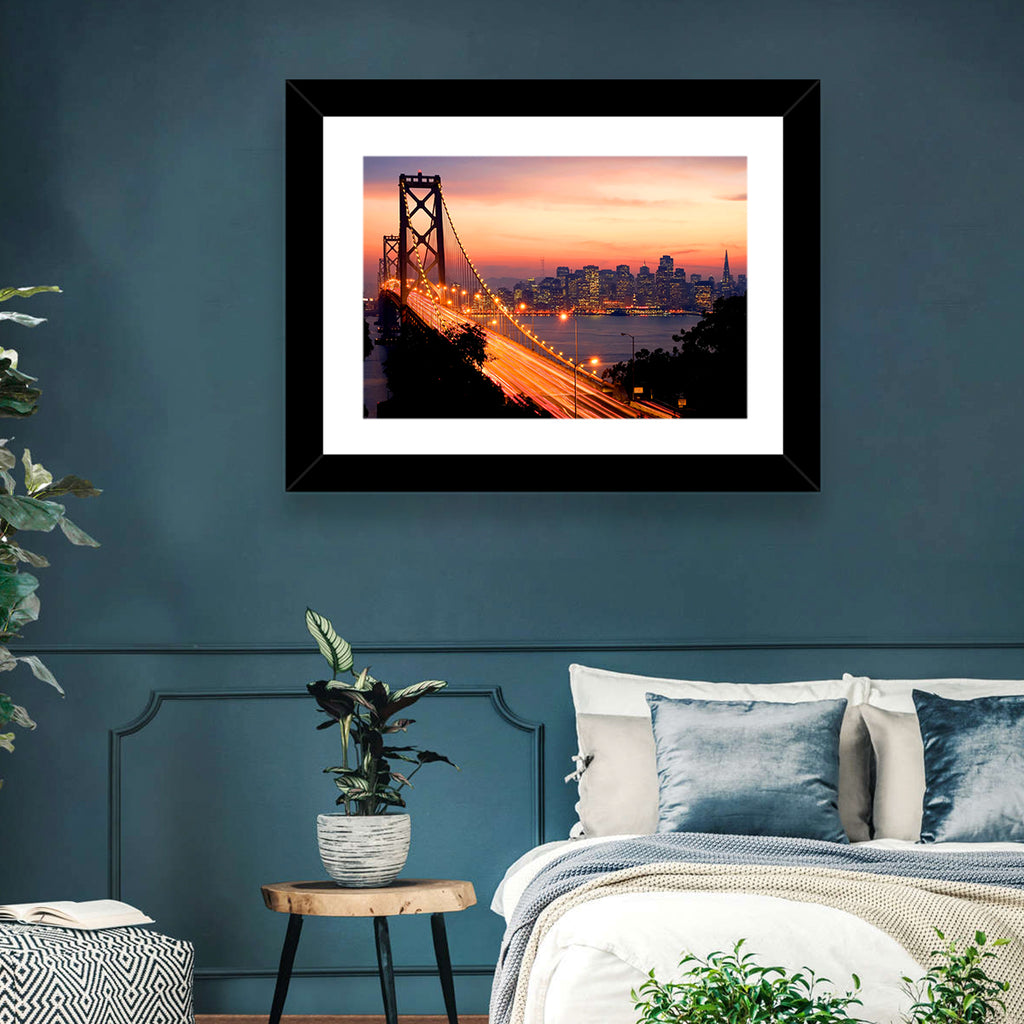 Bay Bridge Light Trails at Sunset Wall Art