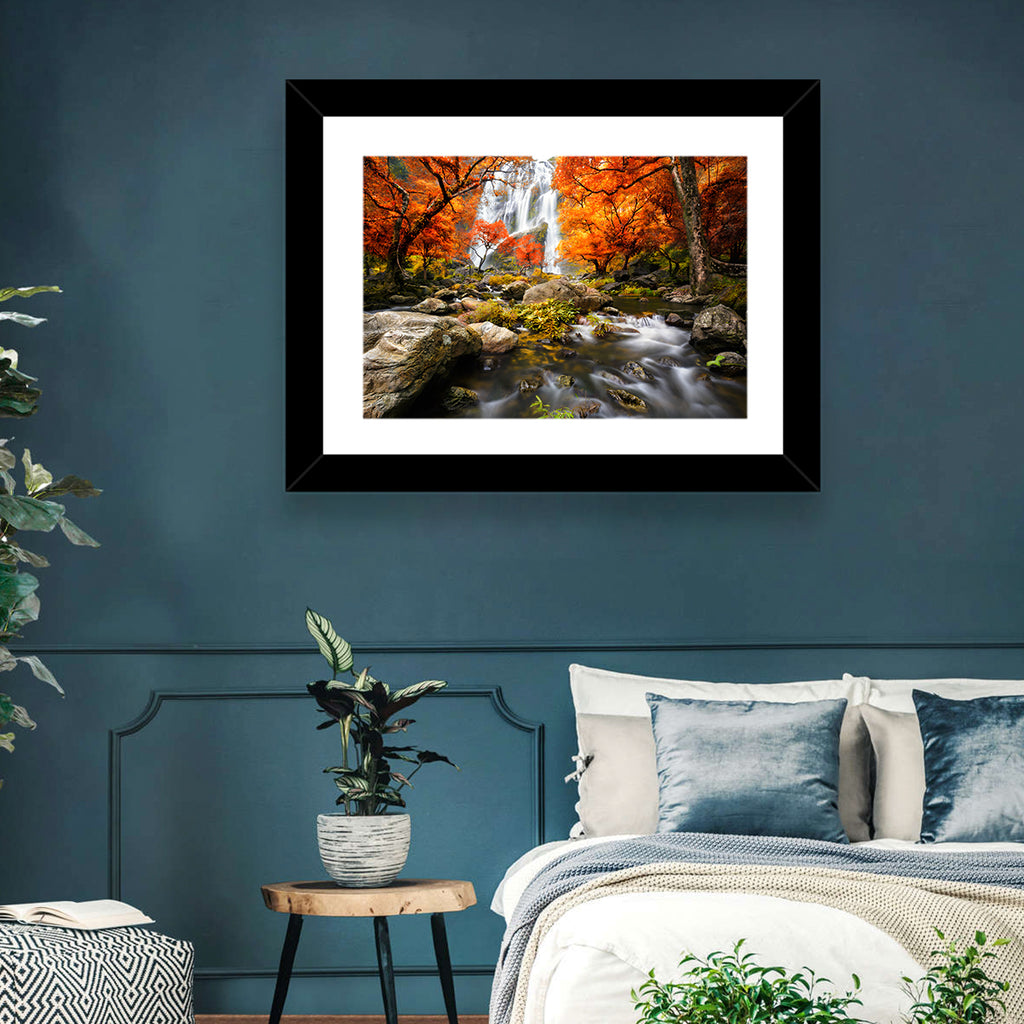 Autumn Forest Waterfall Wall Art