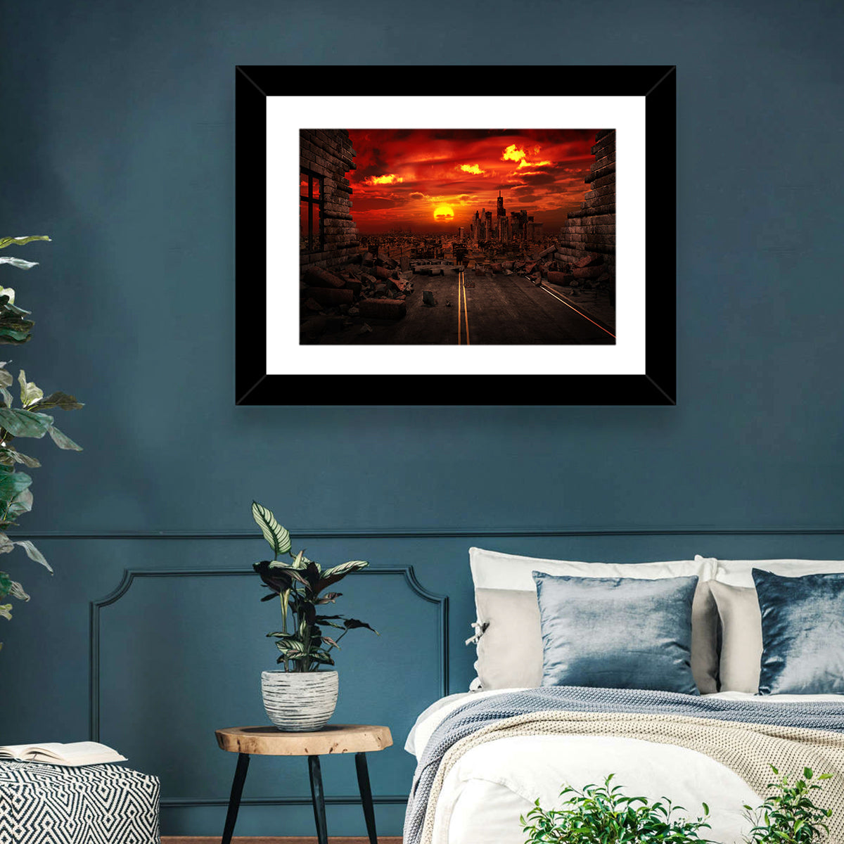 Apocalyptic Sunset Wall Art in a room, landscape