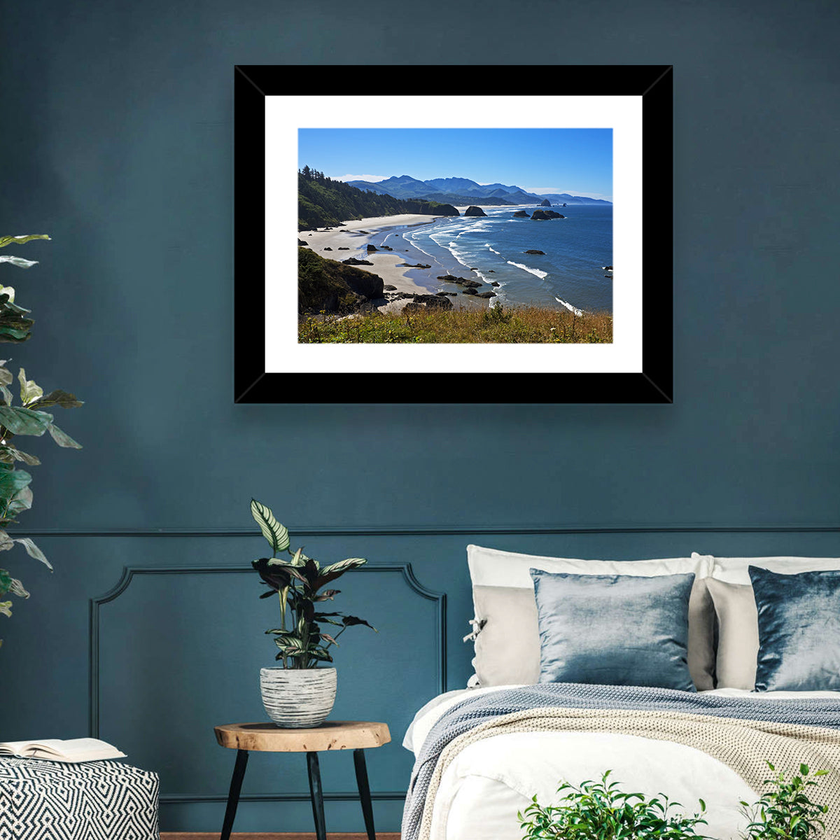 Cannon Beach Morning Shoreline Wall Art in a room, landscape