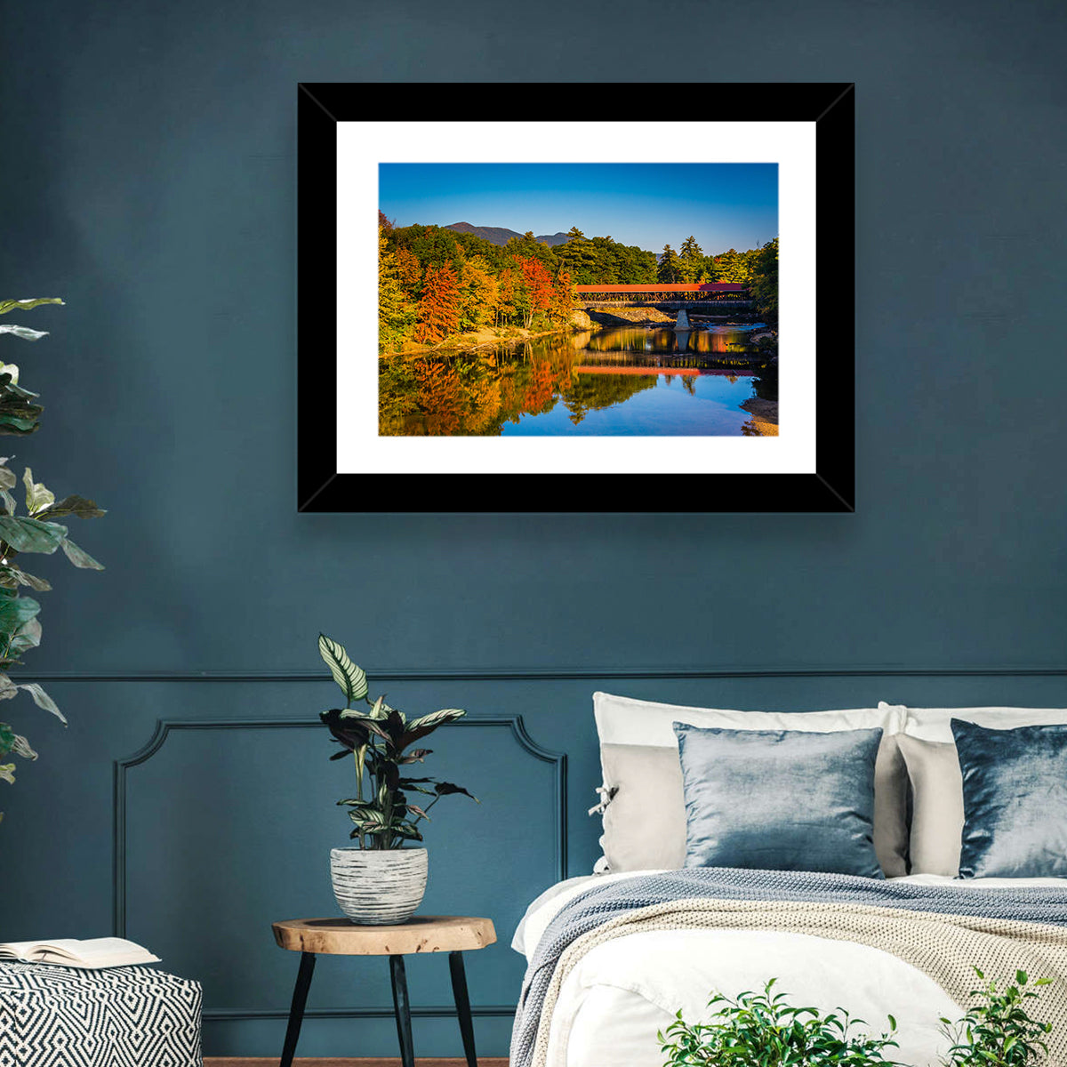 Albany Covered Bridge on Saco River Wall Art in a room, landscape