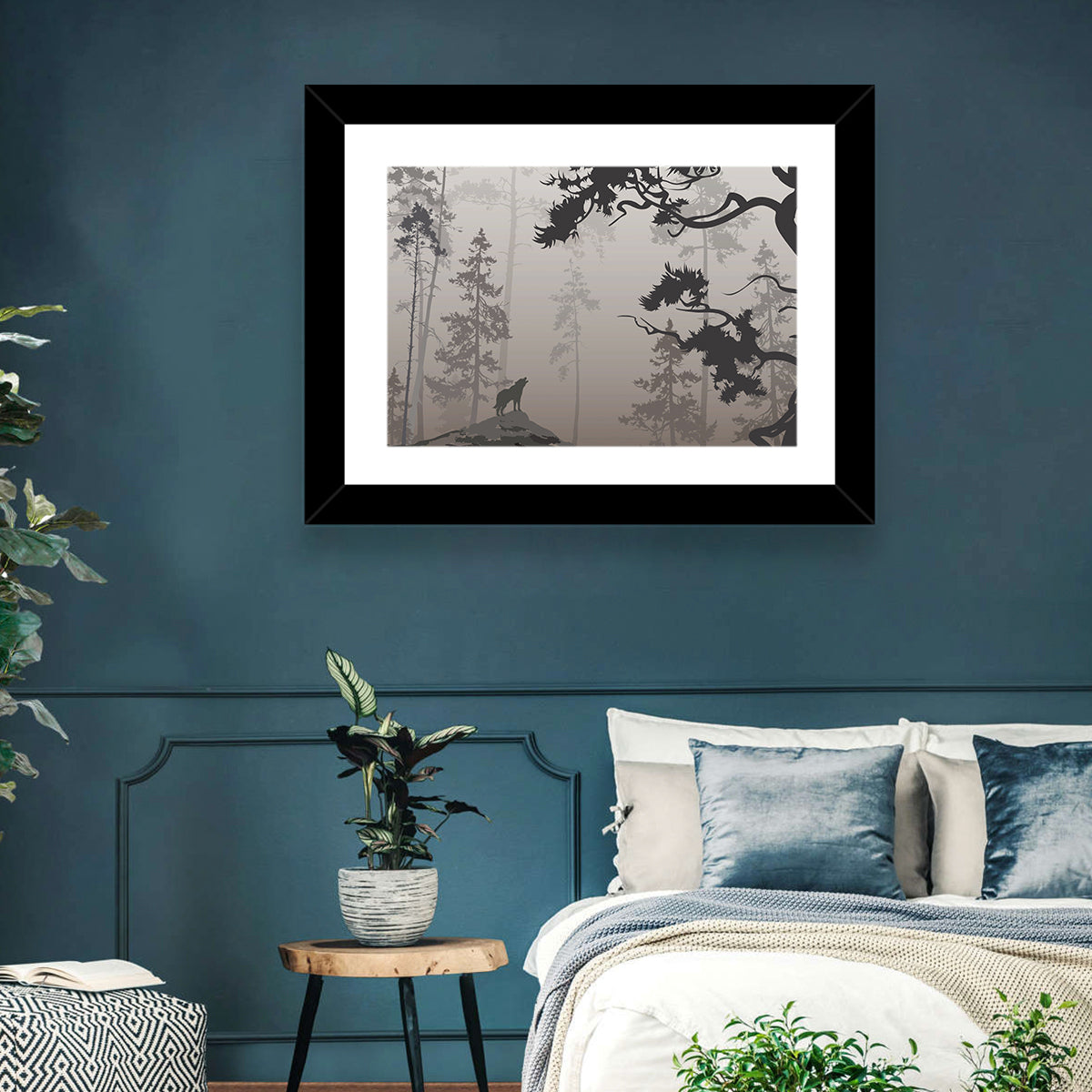 Howling Wolf in Misty Forest Wall Art