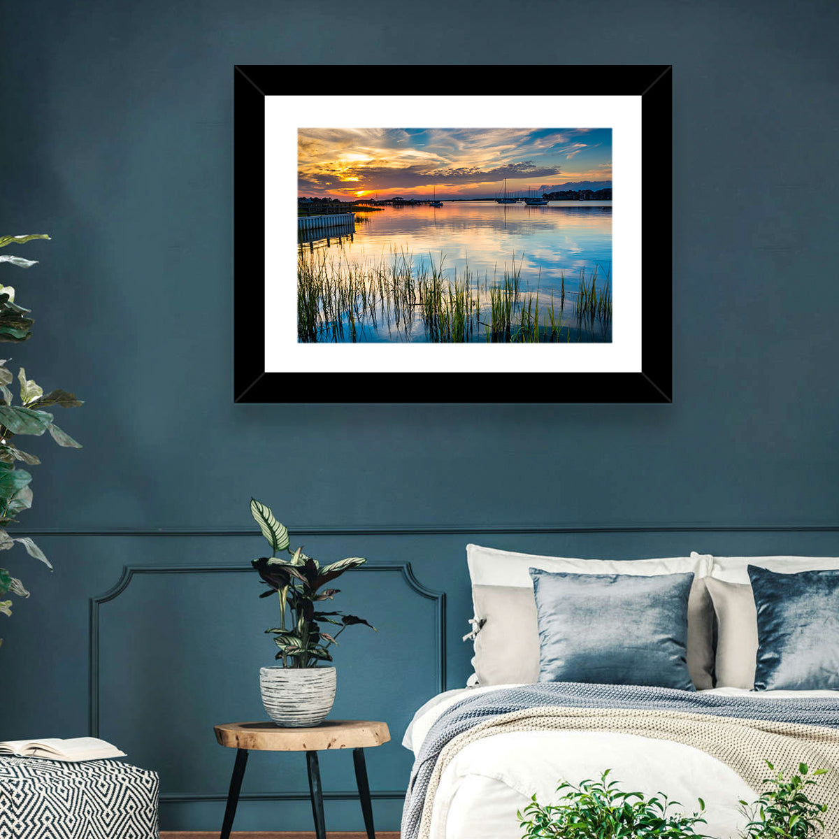 Folly River Sunset Reflection Wall Art in a room, landscape