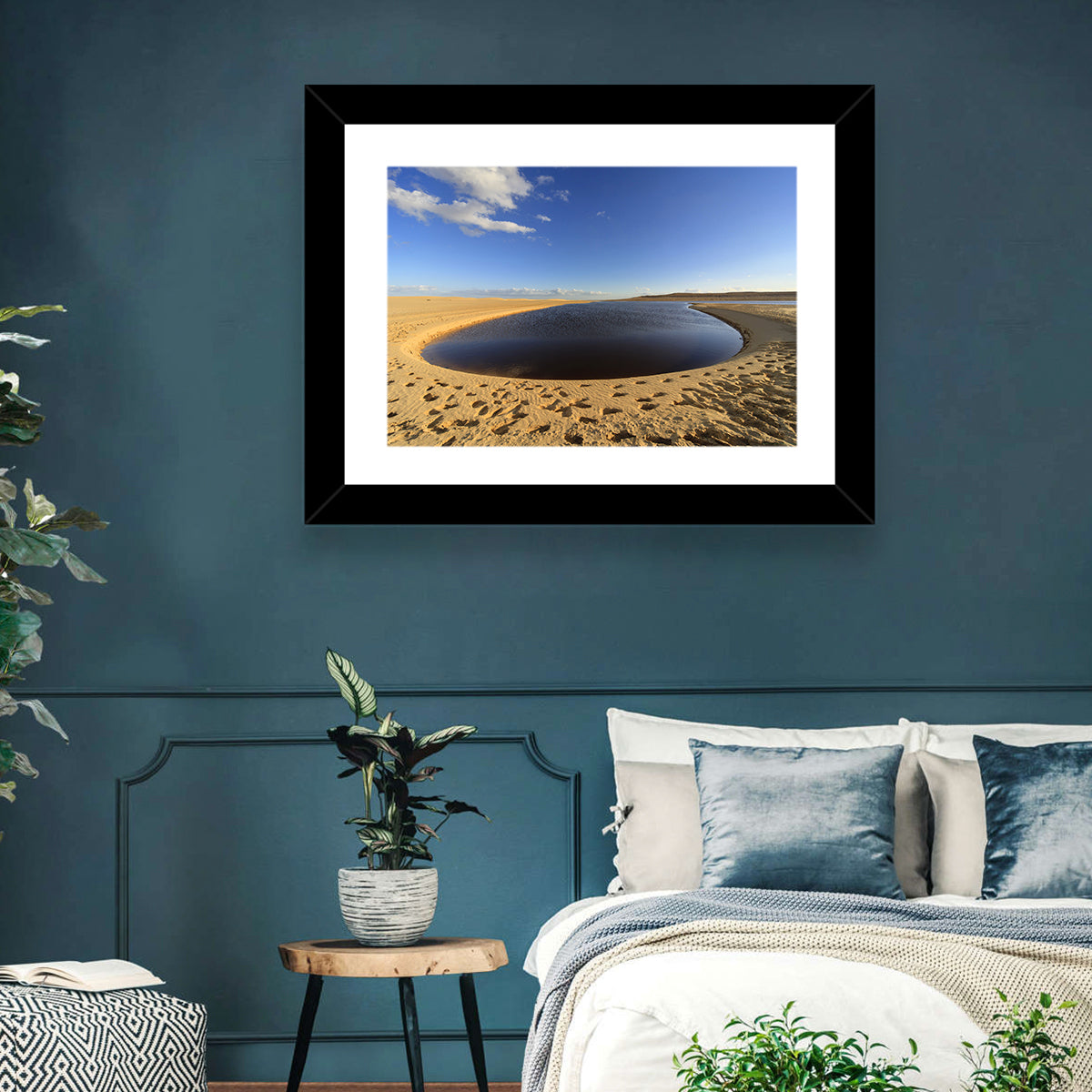 Fayoum Lake Footprints Wall Art in a room, landscape