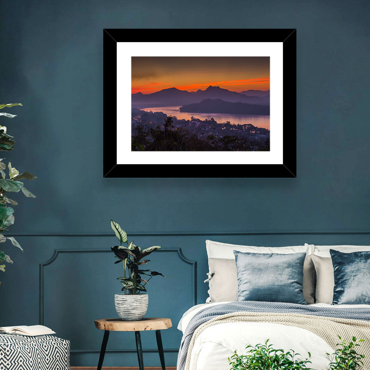 Luang Prabang Sunset Over Mekong Wall Art in a room, landscape