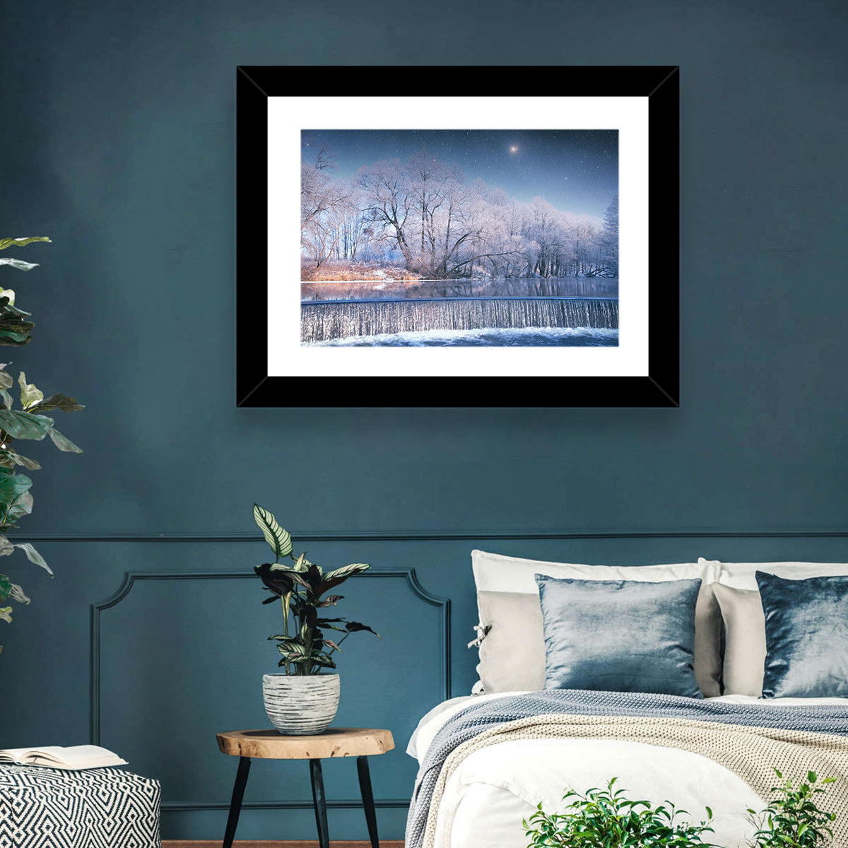 Starlit Winter Waterfall Wall Art