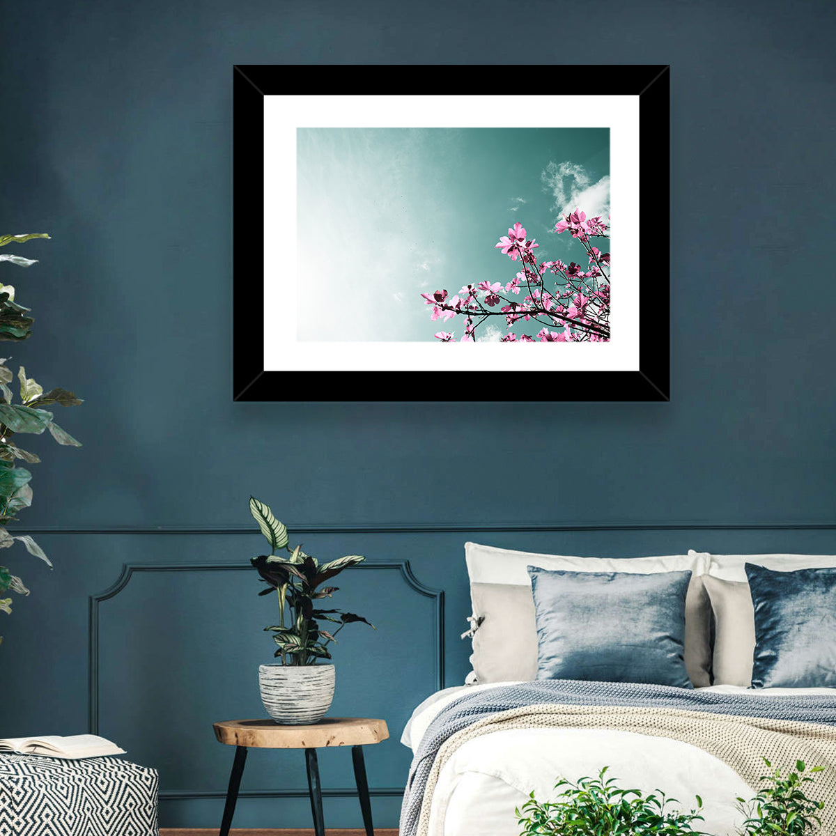 Pink Fig Tree Branches Wall Art in a room, landscape