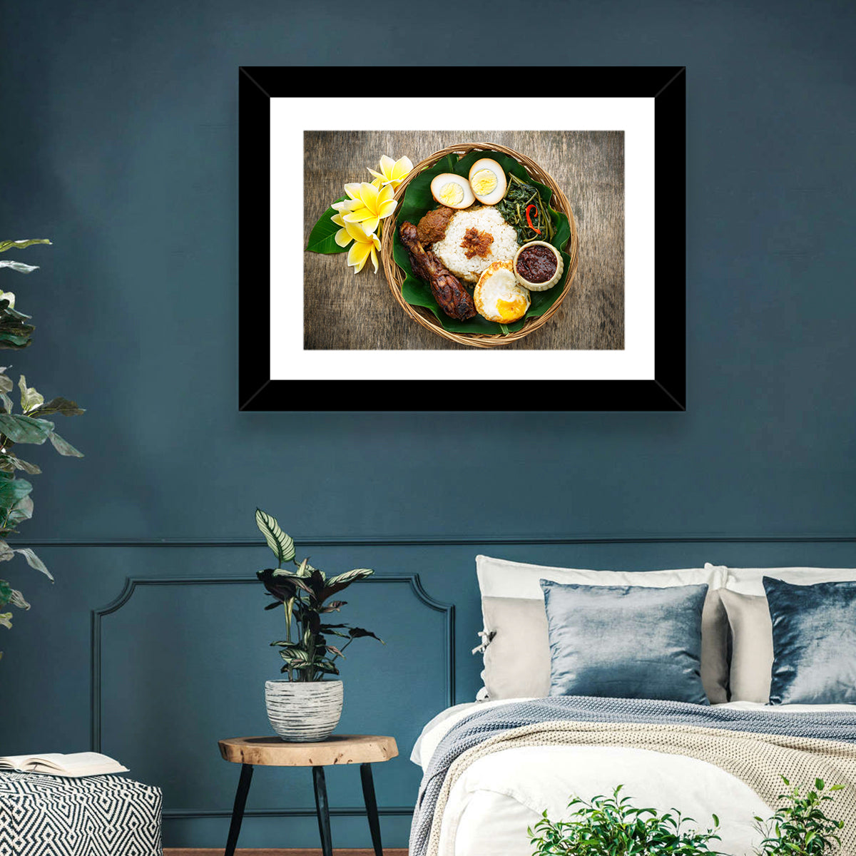 Nasi Campur in Woven Basket Wall Art in a room, landscape