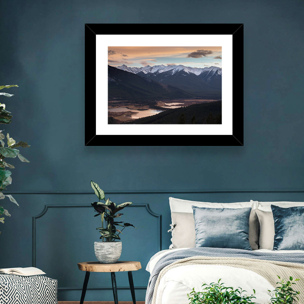 Banff Mountain Lake at Dusk Wall Art in a room, landscape