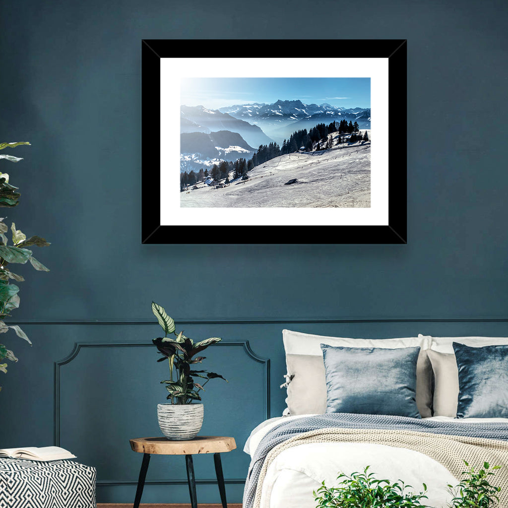 Sunlit Alpine Ski Slope Wall Art