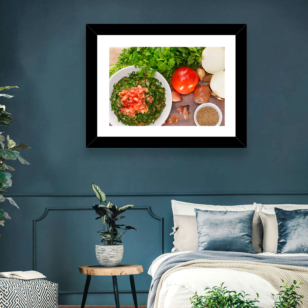 Top-down Tabbouleh Salad Wall Art in a room, landscape