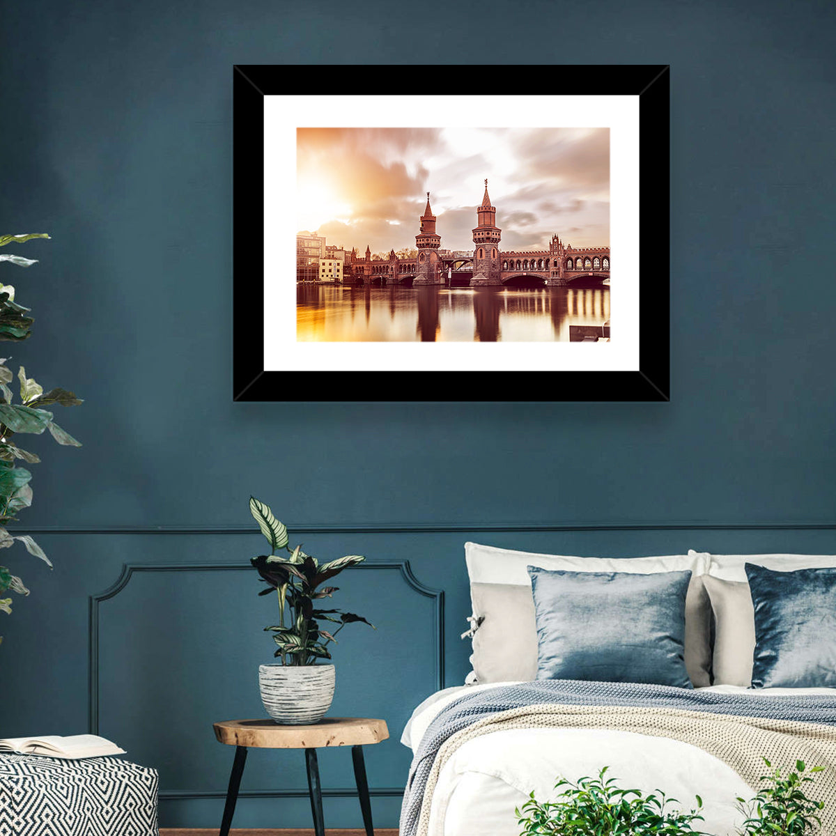 Oberbaumbruecke Sunset Reflection Berlin Wall Art in a room, landscape