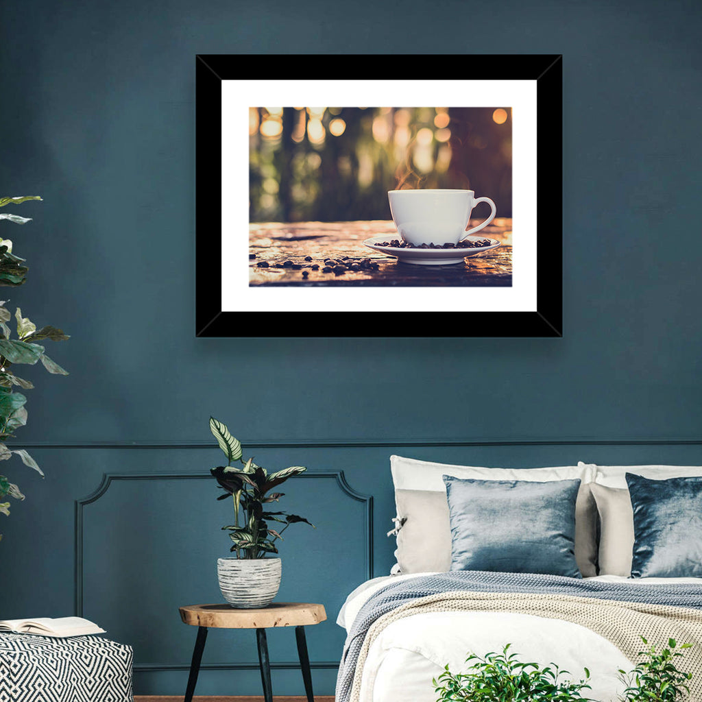 Steaming White Coffee Cup Wall Art