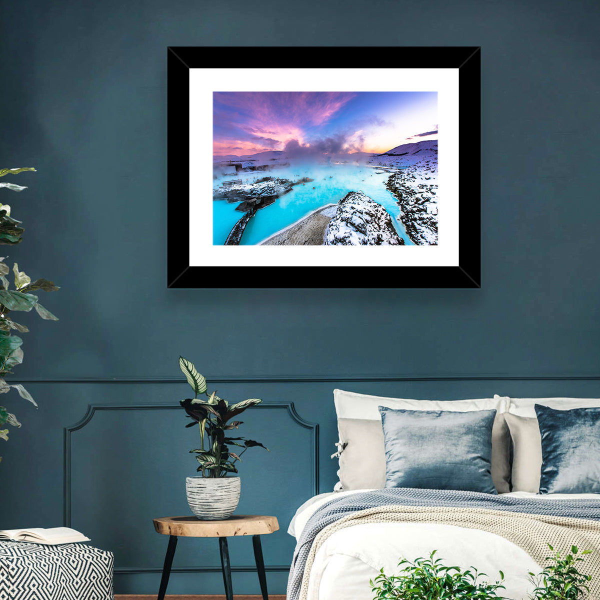 Blue Lagoon Grindavík Sunrise Wall Art in a room, landscape