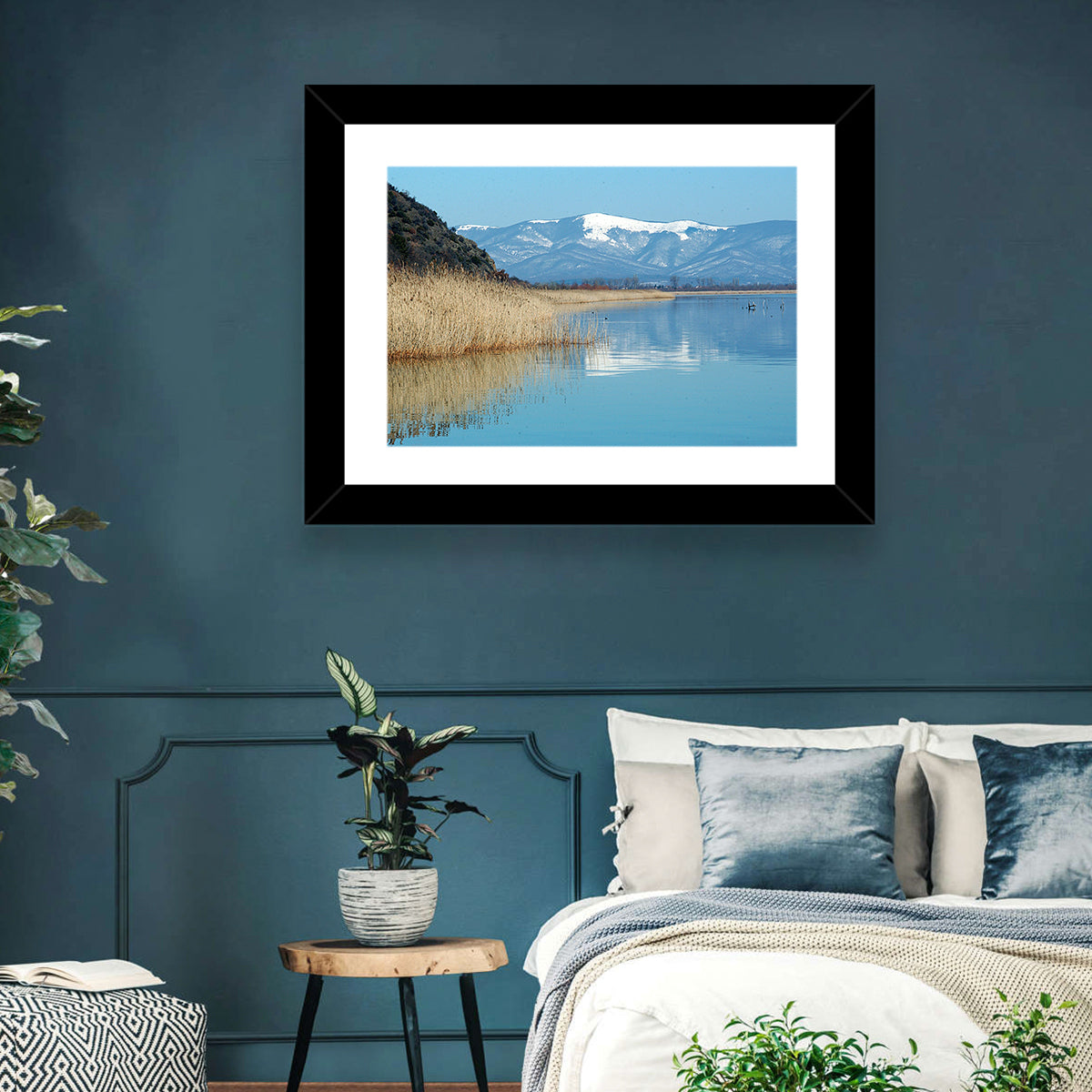 Prespa Lake Reflections Wall Art in a room, landscape