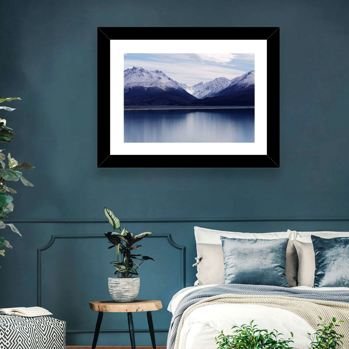 Lake Pukaki Reflection Wall Art in a room, landscape