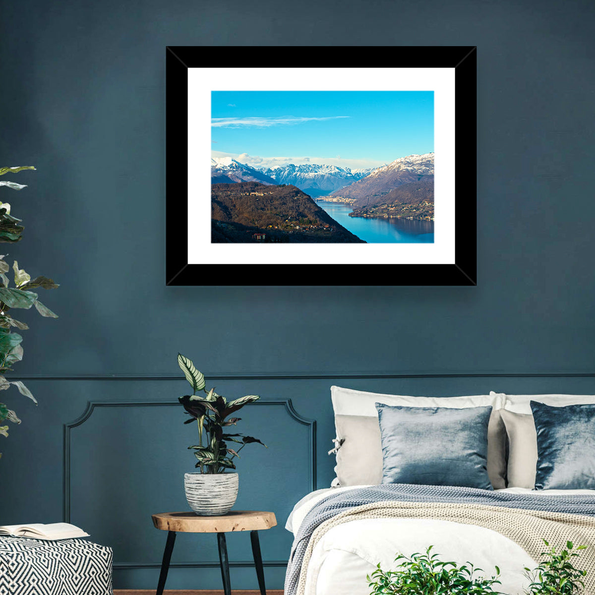 Lake Orta Mountain Reflection Wall Art in a room, landscape
