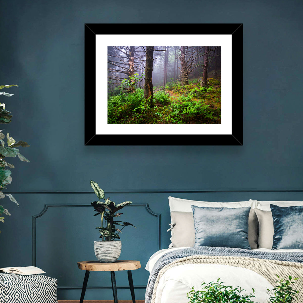 Misty Spruce-fir Trail Wall Art in a room, landscape
