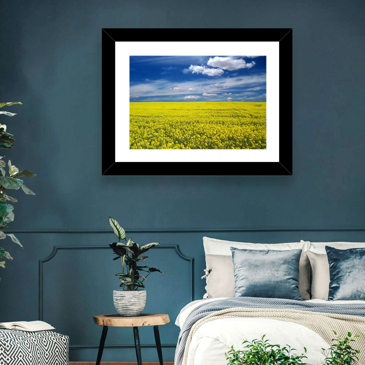 Sunlit Canola Field Wall Art in a room, landscape